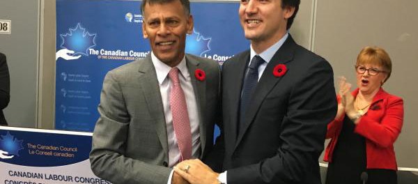CLC's Hassan Yussuff and PM Justin Trudeau